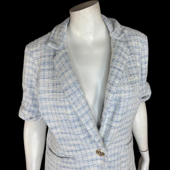 GRAVER Susan Graver Knit Tweed Short Sleeve Blazer Wind Blue Small Career - Picture 8 of 14